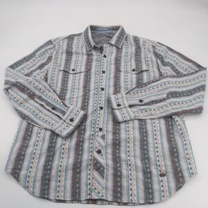 True Grit Mens  Large Long Sleeve Shirt Tribal Aztec Western Linen Blend